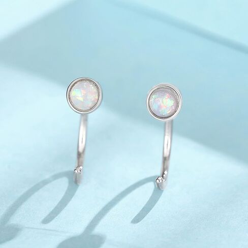 Backless Earrings for Women Opal Half Hoop Pokeless No Back Earrings Piercing Jewelry in Kuwait