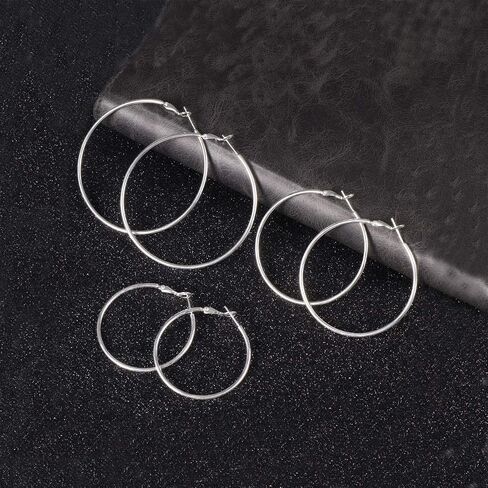RoseJeopal 3 Pairs Sterling Silver Hoop Earrings, 14k White Gold Plated Silver Big Hoop Earrings Set for Women 20mm 30mm 40mm in Kuwait