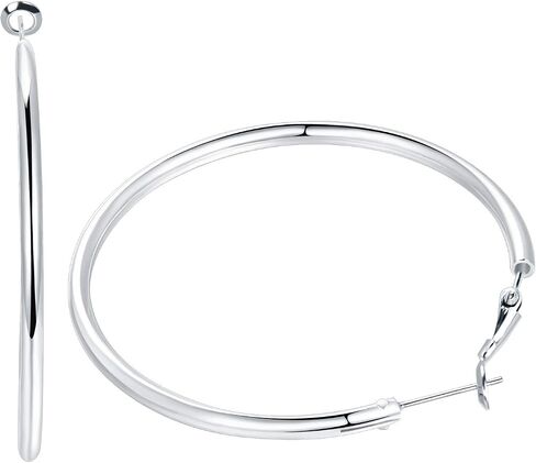 RoseJeopal 3 Pairs Sterling Silver Hoop Earrings, 14k White Gold Plated Silver Big Hoop Earrings Set for Women 20mm 30mm 40mm in Kuwait
