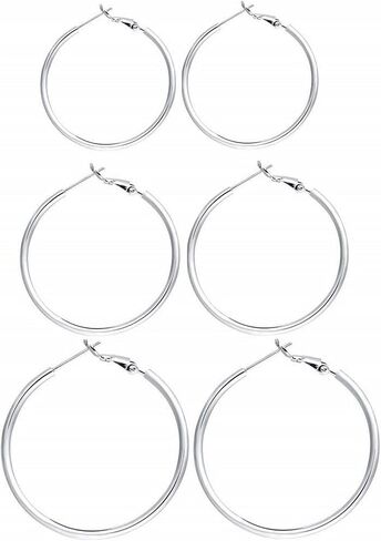 RoseJeopal 3 Pairs Sterling Silver Hoop Earrings, 14k White Gold Plated Silver Big Hoop Earrings Set for Women 20mm 30mm 40mm in Kuwait