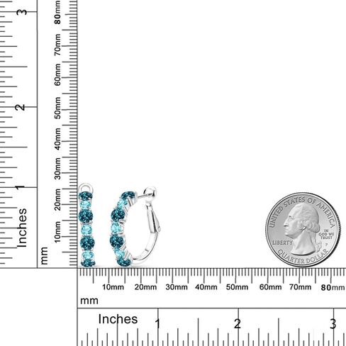 Gem Stone King 3.54 Cttw London Blue Topaz and Swiss Blue Topaz Hoop Earrings For Women | 925 Sterling Silver | Gemstone November Birthstone | Round 4MM and 3MM | Fine Jewelry Gifts for Mom Wife Her in Kuwait