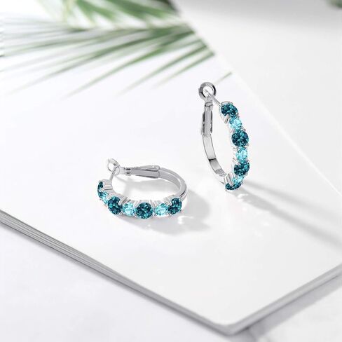 Gem Stone King 3.54 Cttw London Blue Topaz and Swiss Blue Topaz Hoop Earrings For Women | 925 Sterling Silver | Gemstone November Birthstone | Round 4MM and 3MM | Fine Jewelry Gifts for Mom Wife Her in Kuwait