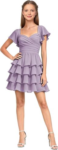 Junior Bridesmaid Dresses for Teen Girls Chiffon Ruffle Tiered Girl Formal Dresses for Wedding Mini Prom Dresses in Saudi Arabia