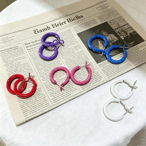 Colorful Round Hoop Earrings for Women 80s 90s Classic Small Hoop Earrings Retro Neon Candy-Colored Circle Dangle Earrings Jewelry for Party Birthday Gift in Saudi Arabia