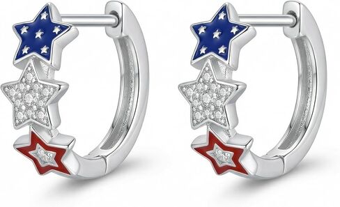 4th of July Earrings 18K White Gold Plated Independence Day Hoop Earrings American Flag Patriotic Jewelry for Women in Saudi Arabia