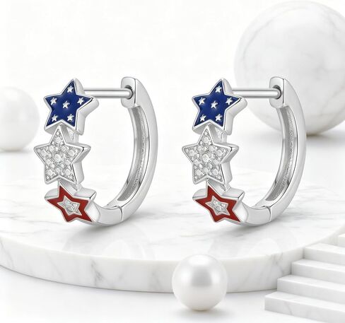4th of July Earrings 18K White Gold Plated Independence Day Hoop Earrings American Flag Patriotic Jewelry for Women in Saudi Arabia