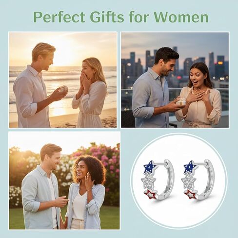 4th of July Earrings 18K White Gold Plated Independence Day Hoop Earrings American Flag Patriotic Jewelry for Women in Saudi Arabia