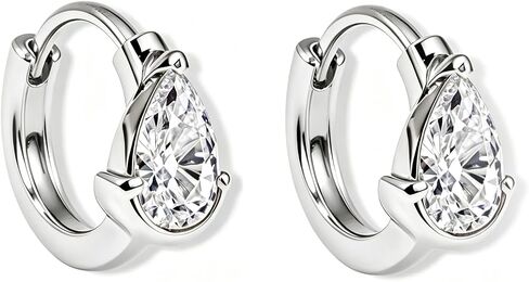 14K Gold Plated Brass Pear-Shaped CZ Huggie Earrings for Women, Teardrop Cubic Zirconia Dainty Small Hoops for Everyday Wear in Saudi Arabia