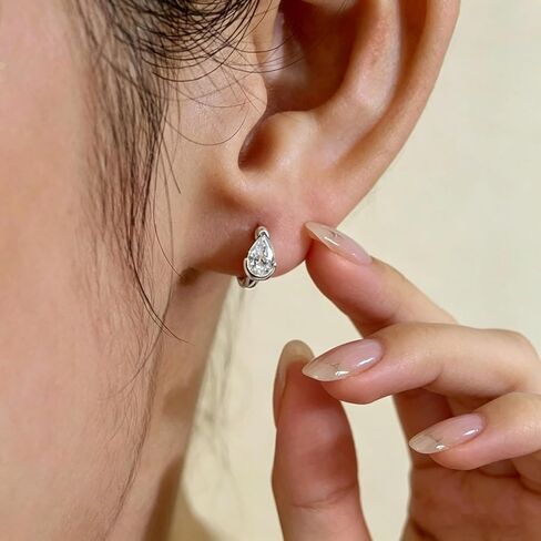 14K Gold Plated Brass Pear-Shaped CZ Huggie Earrings for Women, Teardrop Cubic Zirconia Dainty Small Hoops for Everyday Wear in Saudi Arabia
