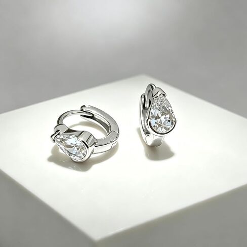 14K Gold Plated Brass Pear-Shaped CZ Huggie Earrings for Women, Teardrop Cubic Zirconia Dainty Small Hoops for Everyday Wear in Saudi Arabia