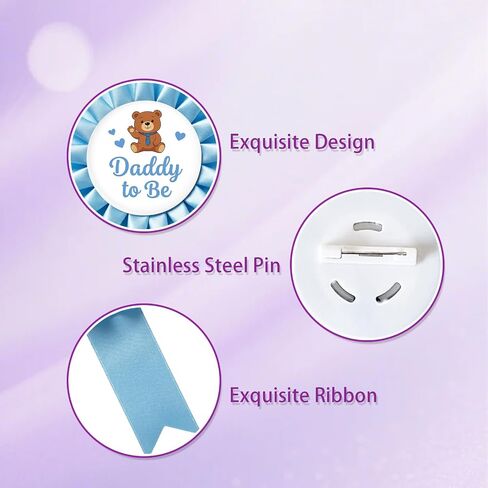 Bear Mom to Be and Daddy to Be Tinplate Badge Pin - Pink and Blue Rosette Baby Bear Mom & Dad to Be Award Ribbon Buttons for New Parents, Woodland Animal Themed Baby Shower/ Gender Reveal Party Decoration in Saudi Arabia
