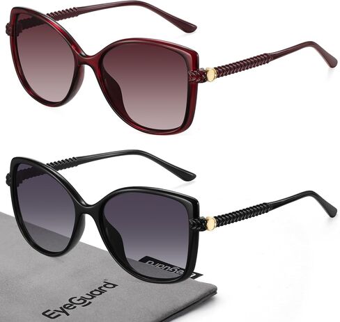 نظارات شمسية عصرية من EYEGUARD للنساء للحماية من الأشعة فوق البنفسجية، نظارة شمسية نسائية كبيرة الحجم ذات حجم كبير، قطعتان in Kuwait