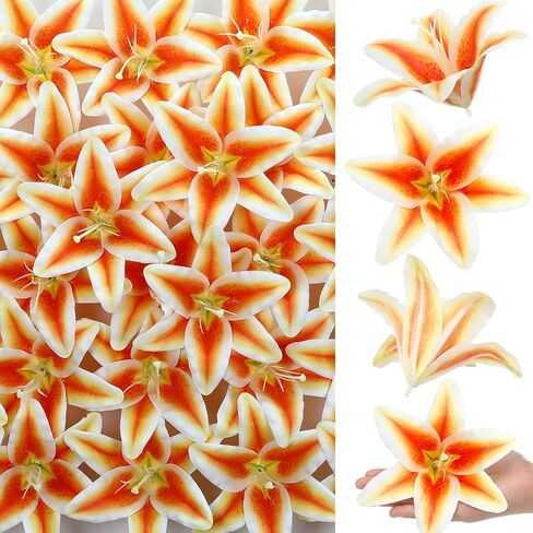 Suncalla 20 Pack Large Artificial Lilies Flower Heads with Realistic Stamens 5.9" Faux Fake Lily Flower Heads Bulk for DIY Crafts Cake Wedding Bridal Wreaths Table Home Party Decor (Light Pink) in Kuwait