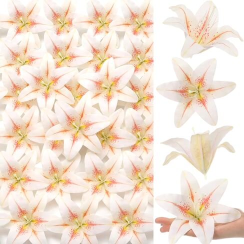 Suncalla 20 Pack Large Artificial Lilies Flower Heads with Realistic Stamens 5.9" Faux Fake Lily Flower Heads Bulk for DIY Crafts Cake Wedding Bridal Wreaths Table Home Party Decor (Light Pink) in Kuwait