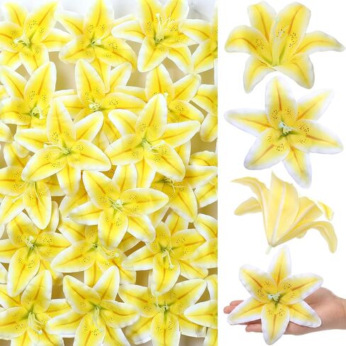 Suncalla 20 Pack Large Artificial Lilies Flower Heads with Realistic Stamens 5.9" Faux Fake Lily Flower Heads Bulk for DIY Crafts Cake Wedding Bridal Wreaths Table Home Party Decor (Light Pink) in Kuwait