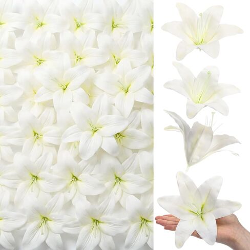 Suncalla 20 Pack Large Artificial Lilies Flower Heads with Realistic Stamens 5.9" Faux Fake Lily Flower Heads Bulk for DIY Crafts Cake Wedding Bridal Wreaths Table Home Party Decor (Light Pink) in Kuwait