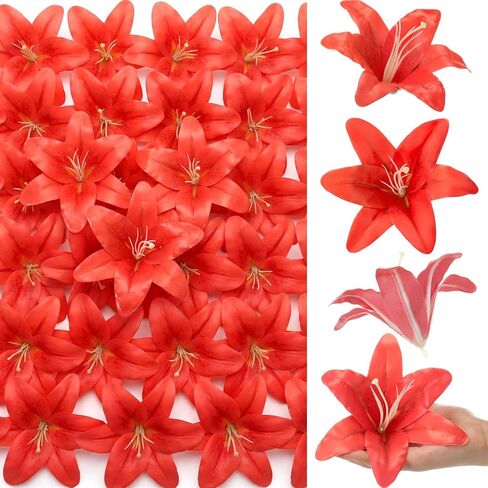 Suncalla 20 Pack Large Artificial Lilies Flower Heads with Realistic Stamens 5.9" Faux Fake Lily Flower Heads Bulk for DIY Crafts Cake Wedding Bridal Wreaths Table Home Party Decor (Light Pink) in Kuwait