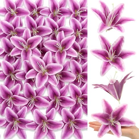 Suncalla 20 Pack Large Artificial Lilies Flower Heads with Realistic Stamens 5.9" Faux Fake Lily Flower Heads Bulk for DIY Crafts Cake Wedding Bridal Wreaths Table Home Party Decor (Light Pink) in Kuwait