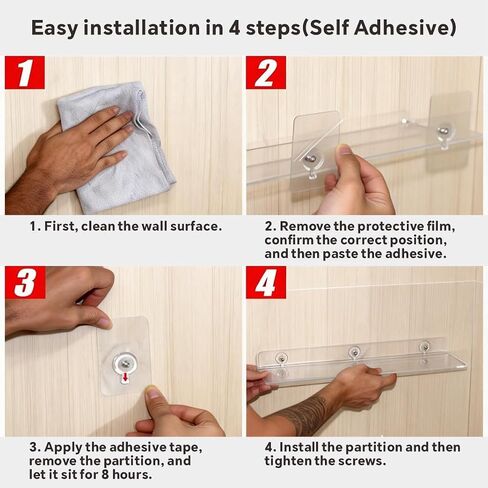 4-Pack Clear Acrylic Floating Shelves with Adhesive & No-Trace Nails - Ultimate No Drill Wall Mounted Display & Storage Organizer for Bathroom, Bedroom, Living Room, Office, 7.87" x 4" (4, U-Shape) in Saudi Arabia