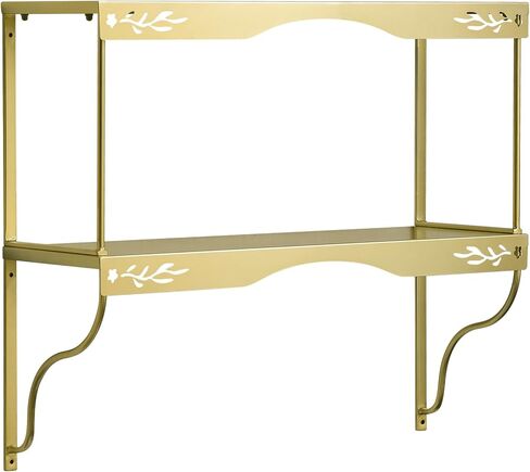 Elegant Gold Wall Shelf — 2 Tier Decorative Metal Storage Floating Shelf with Openwork Floral Pattern, 20" x 24" in Saudi Arabia