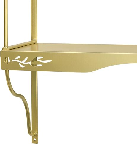 Elegant Gold Wall Shelf — 2 Tier Decorative Metal Storage Floating Shelf with Openwork Floral Pattern, 20" x 24" in Saudi Arabia