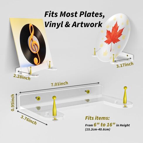 Acrylic Wall Mount Plate Holder, 2 Pcs Adjustable Wall Display Stand, Decorative Hanger for 6-16 Inch Plates, Vinyl Record, Picture Frames, Bowl, Certificate, Artwork - Clear in Kuwait