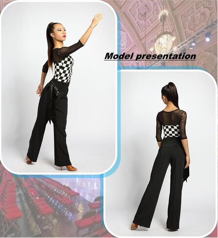 SCGGINTTANZ G4007 Latin Modern Ballroom Dance Professional Satin Ribbone Lastic Straight Trousers Pants in Saudi Arabia