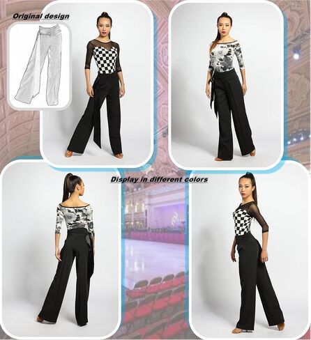 SCGGINTTANZ G4007 Latin Modern Ballroom Dance Professional Satin Ribbone Lastic Straight Trousers Pants in Saudi Arabia