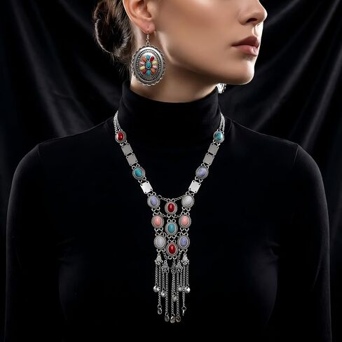 2pcs Turkish Ethnic Jewelry For Women Statement Tribal Necklaces Boho Earrings Long Y Shaped Western Necklaces Jewelry Set in Saudi Arabia