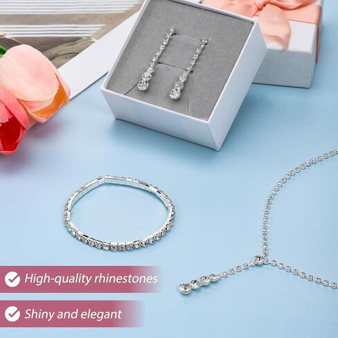 Silver Women Jewelry Set, Rhinestone Crystal Necklace Earrings Bracelet for Mom Wife Daughter Girlfriend, Wedding Party Gift for Bride Bridesmaid in Saudi Arabia