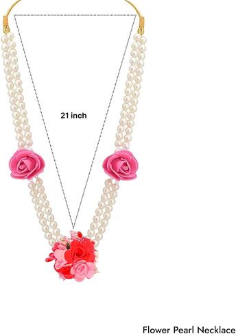 Floral Pearl Bridal Jewelry Set with Necklace, Maang Tikka, Earrings, Bangles, Ring, Pink & Red in Saudi Arabia