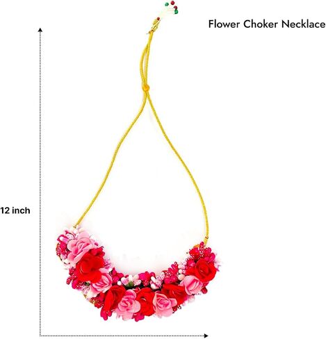 Floral Pearl Bridal Jewelry Set with Necklace, Maang Tikka, Earrings, Bangles, Ring, Pink & Red in Saudi Arabia