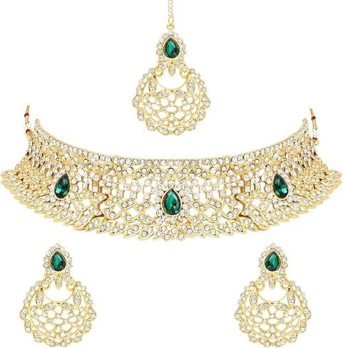 I Jewels Indian Wedding Bollywood Design Stone Work Choker Necklace Jewellery Set With Chandbali Earring & Maang Tikka For Women (M4170) in Kuwait