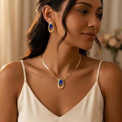 Gold Herringbone Chain Necklace & Earrings Set for Women - Chunky Snake Pendant Jewelry, Statement dainty Gift Set in Saudi Arabia