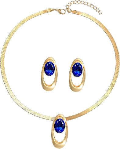 Gold Herringbone Chain Necklace & Earrings Set for Women - Chunky Snake Pendant Jewelry, Statement dainty Gift Set in Saudi Arabia