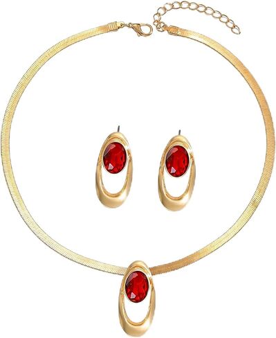 Gold Herringbone Chain Necklace & Earrings Set for Women - Chunky Snake Pendant Jewelry, Statement dainty Gift Set in Saudi Arabia