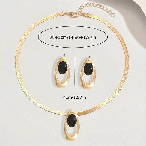 Gold Herringbone Chain Necklace & Earrings Set for Women - Chunky Snake Pendant Jewelry, Statement dainty Gift Set in Saudi Arabia