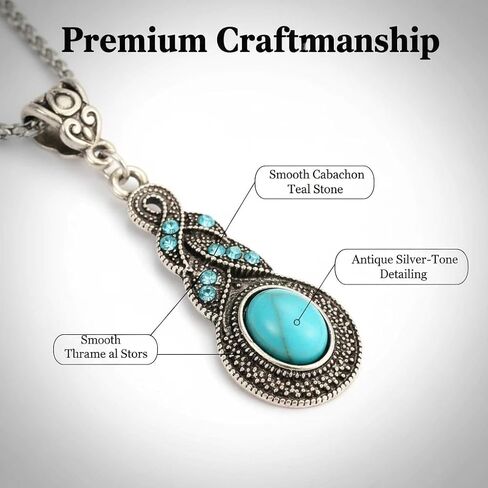 2-Piece Turquoise Style Jewelry Set for Women – Vintage Western Necklace and Drop Earrings – Boho Teal Statement Accessories in Kuwait