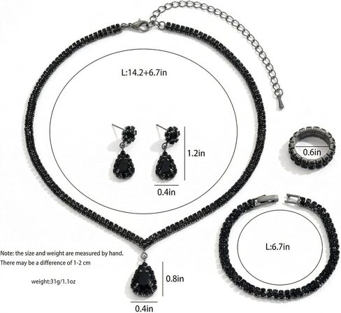 4-Piece Black Jewelry Set for Women, Stylish Trendy Elegant Necklace Earrings Bracelet Ring Combination, Modern Versatile Accessory, Ideal Choice for Daily Wear, Party, Date, Wedding & Special Occasions in Saudi Arabia