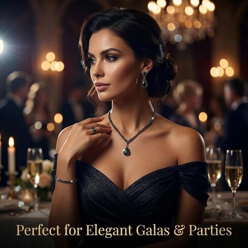 4-Piece Black Jewelry Set for Women, Stylish Trendy Elegant Necklace Earrings Bracelet Ring Combination, Modern Versatile Accessory, Ideal Choice for Daily Wear, Party, Date, Wedding & Special Occasions in Saudi Arabia