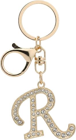Rhinestone Initial Keychain,Gold Tone Letter Keychain with Crystal Charm for Purse,Bling Monogram Key Ring,Gift for Women in Saudi Arabia