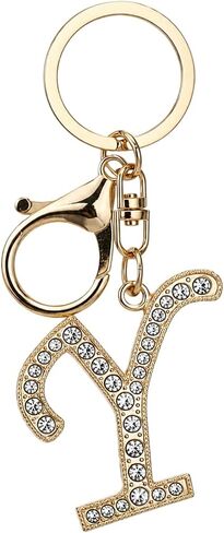 Rhinestone Initial Keychain,Gold Tone Letter Keychain with Crystal Charm for Purse,Bling Monogram Key Ring,Gift for Women in Saudi Arabia