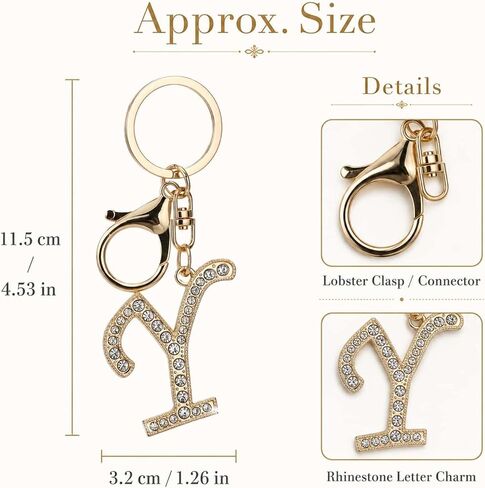 Rhinestone Initial Keychain,Gold Tone Letter Keychain with Crystal Charm for Purse,Bling Monogram Key Ring,Gift for Women in Saudi Arabia