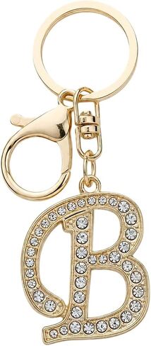 Rhinestone Initial Keychain,Gold Tone Letter Keychain with Crystal Charm for Purse,Bling Monogram Key Ring,Gift for Women in Saudi Arabia