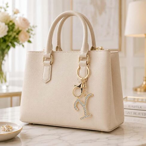 Rhinestone Initial Keychain,Gold Tone Letter Keychain with Crystal Charm for Purse,Bling Monogram Key Ring,Gift for Women in Saudi Arabia