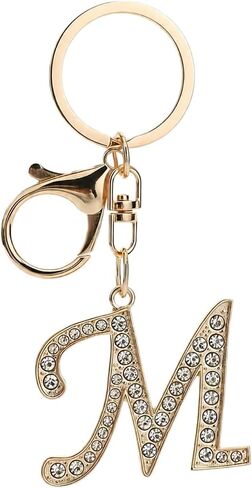 Rhinestone Initial Keychain,Gold Tone Letter Keychain with Crystal Charm for Purse,Bling Monogram Key Ring,Gift for Women in Saudi Arabia