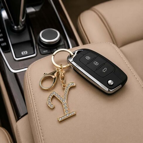 Rhinestone Initial Keychain,Gold Tone Letter Keychain with Crystal Charm for Purse,Bling Monogram Key Ring,Gift for Women in Saudi Arabia