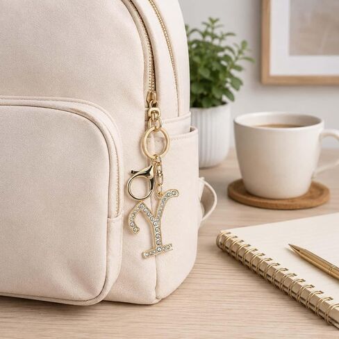 Rhinestone Initial Keychain,Gold Tone Letter Keychain with Crystal Charm for Purse,Bling Monogram Key Ring,Gift for Women in Saudi Arabia