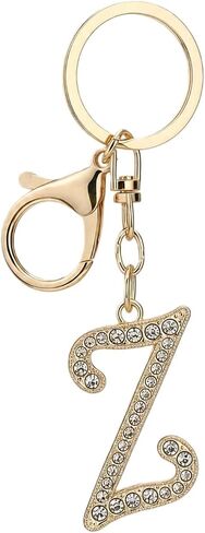 Rhinestone Initial Keychain,Gold Tone Letter Keychain with Crystal Charm for Purse,Bling Monogram Key Ring,Gift for Women in Saudi Arabia