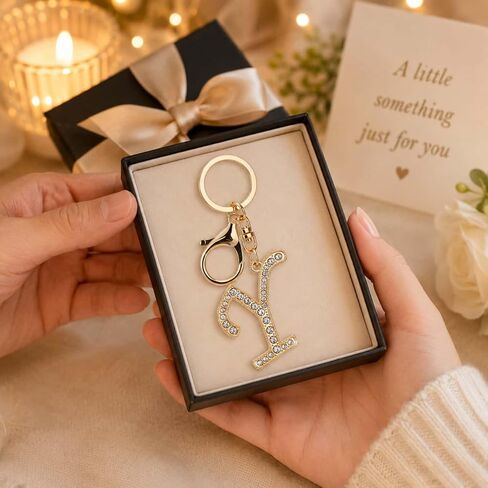 Rhinestone Initial Keychain,Gold Tone Letter Keychain with Crystal Charm for Purse,Bling Monogram Key Ring,Gift for Women in Saudi Arabia